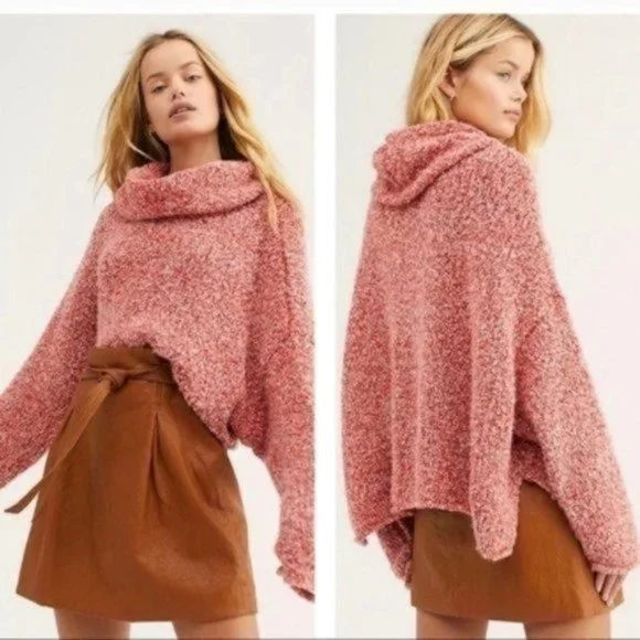 Free People BFF Oversized Cowl Neck Pullover Sweater in Lotus Red Women's Medium - Picture 1 of 7